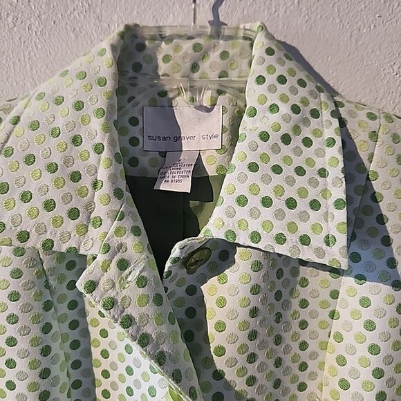 Susan Graver Style Green Polka Dot Jacquard Blazer - Size Small - Picture 3 of 6